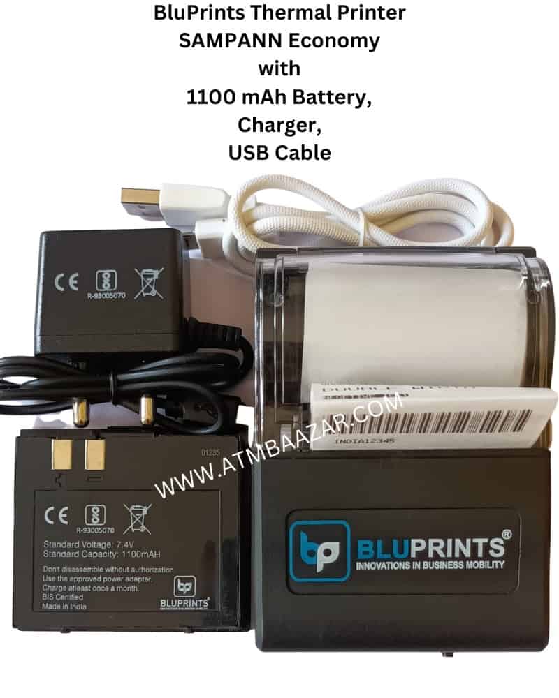 BluPrints Thermal Printer SAMPANN Economy with 1100mAh battery, charger and USB cable
