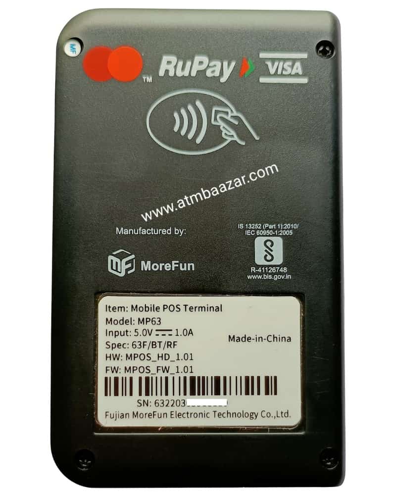 PayNearby MoreFun Micro ATM machine backside details with model name and number